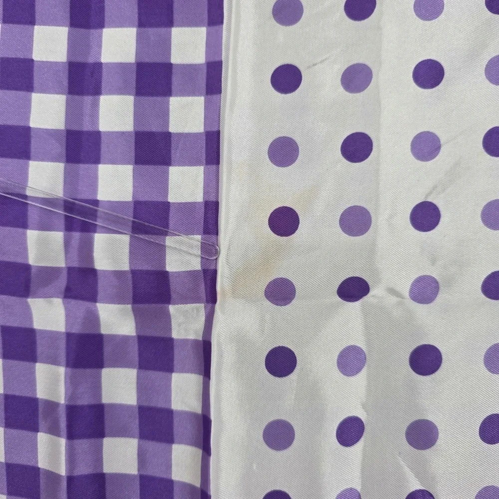 Vintage Glentex Purple White Gingham Polka Dot Square Scarf Made in Japan 26in